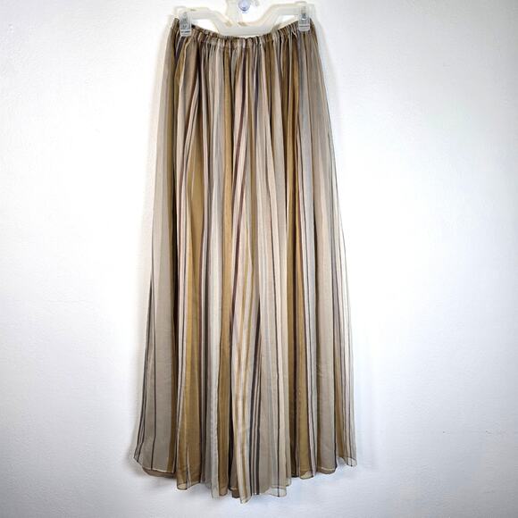 Brunello Cucinelli Striped Silk Organza Long Skirt Womens 4 Gold Burgundy Luxury - Picture 4 of 14